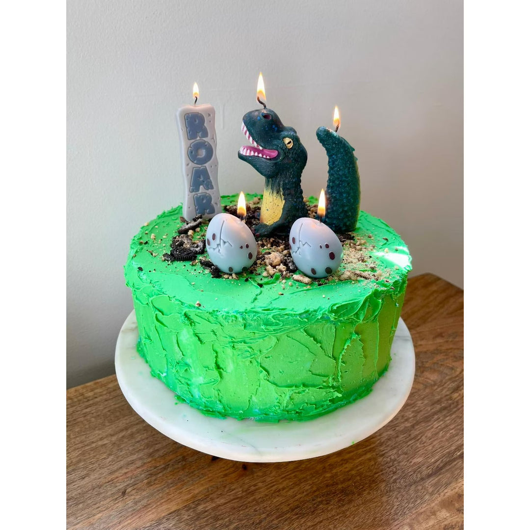 Sweet Wishes Candle Co. Dinosaur Birthday Candles, Dinosaur Cake Topper, 5pc. Set, Green