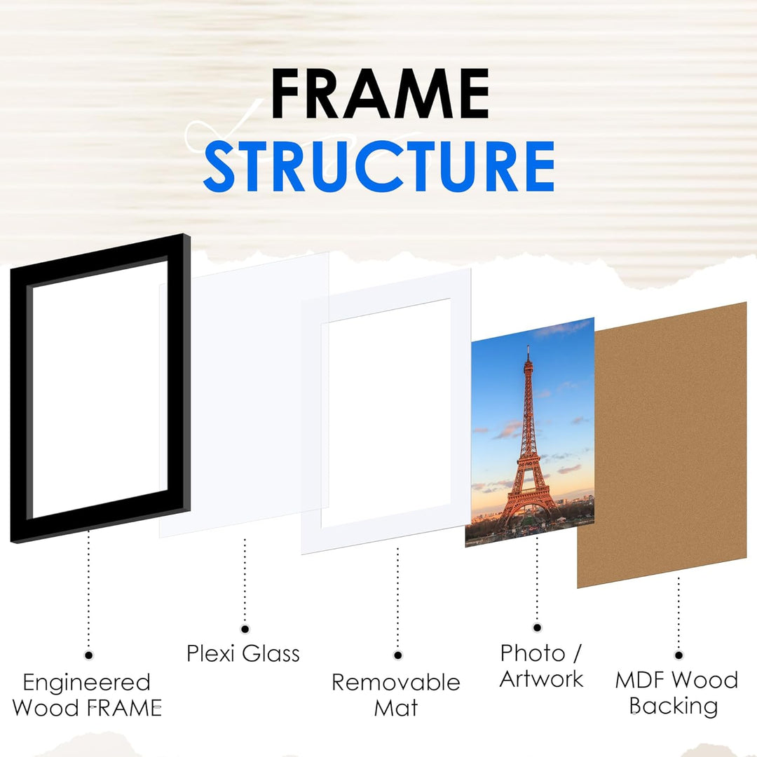 A4 Picture Frame Set of 4, Photo Frame with HD Plexiglass, Display Pictures 6x8 with Mat or 8.3x11.7 Without Mat, Black Picture Frames Collage Wall Decor, Gallary Wall Frame - Just Closeouts Canada Inc.6971152696219
