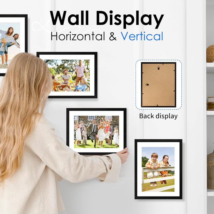 A4 Picture Frame Set of 4, Photo Frame with HD Plexiglass, Display Pictures 6x8 with Mat or 8.3x11.7 Without Mat, Black Picture Frames Collage Wall Decor, Gallary Wall Frame - Just Closeouts Canada Inc.6971152696219