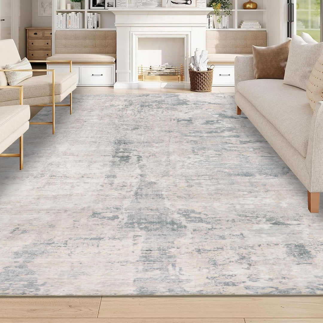 Abstract Living Room Rug 5x7 Washable Rugs for Bedroom Modern Area Rug for Dining Room Ultra Thin Printed Carpet for Living Room Nursery Kids Room,Beige/Grey - Just Closeouts Canada Inc.X004F7642N