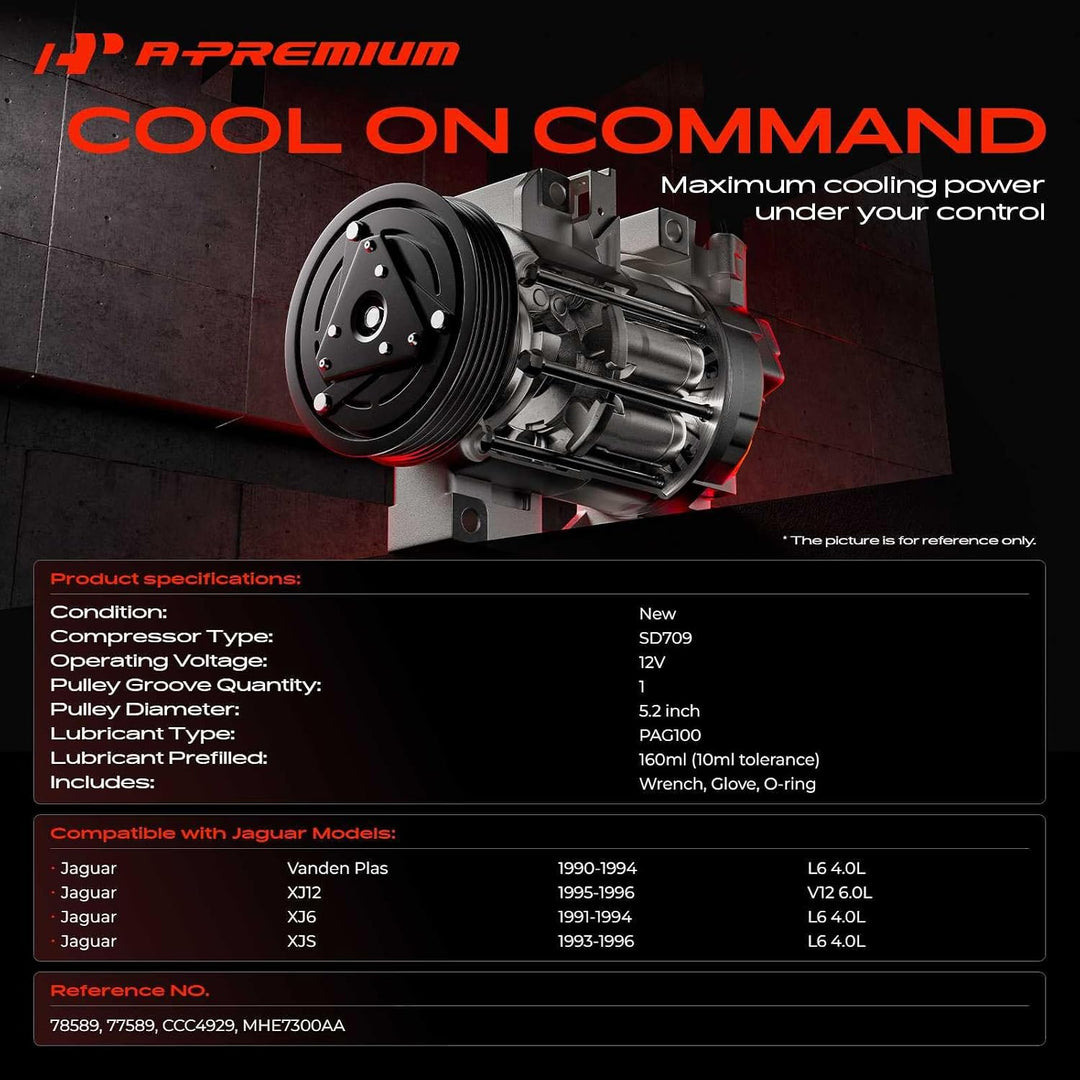 A/C Compressor with Clutch Compatible with Jaguar XJ6, XJ12, XJS, Vanden Plas, 1991-1996, 4.0L 6.0L - Just Closeouts Canada Inc.