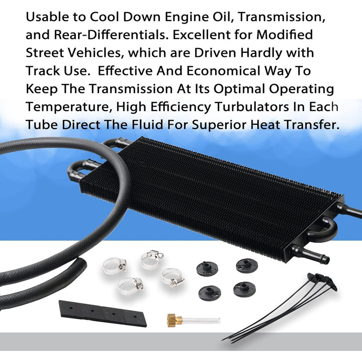 ACmango 4 Pass Ultra - Cool Tube and Fin Transmission Cooler Universal 5/16" Oil Cooler Kit 402 Aluminium Blacki - Just Closeouts Canada Inc.