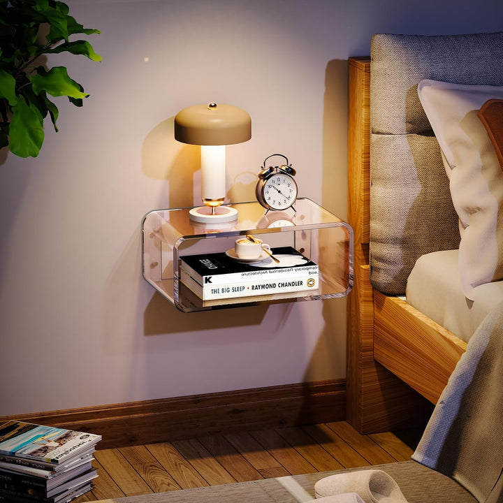 Acrylic Floating Nightstand, Bedside Table, Nightstand Shelf Wall Mounted Bedside Shelf (Clear, Small) (Clear) - Just Closeouts Canada Inc.X004FHVAJ5