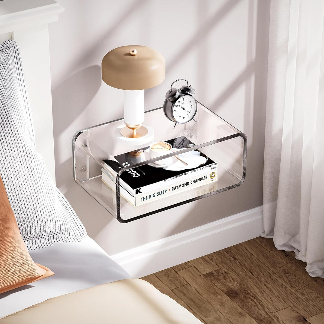 Acrylic Floating Nightstand, Bedside Table, Nightstand Shelf Wall Mounted Bedside Shelf (Clear, Small) (Clear) - Just Closeouts Canada Inc.X004FHVAJ5