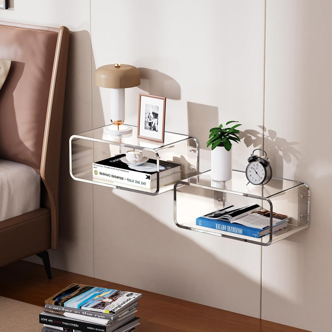 Acrylic Floating Nightstand, Bedside Table, Nightstand Shelf Wall Mounted Bedside Shelf (Clear, Small) (Clear) - Just Closeouts Canada Inc.X004FHVAJ5