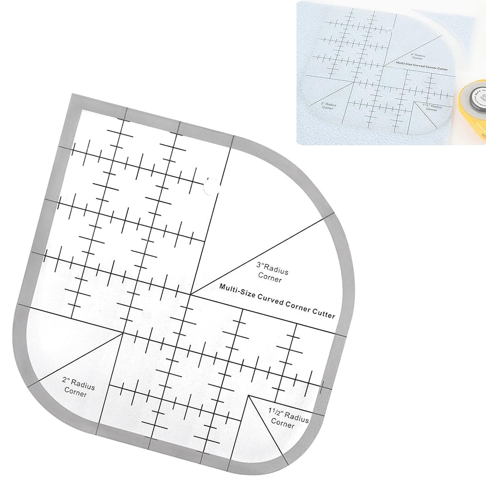 Acrylic quilting ruler with three curved corner guides