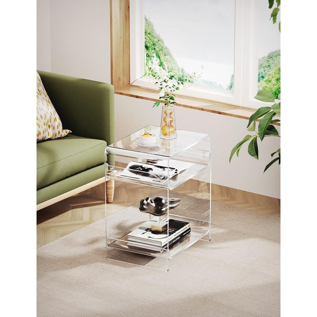Acrylic Side Table Record Player Table with Storage Shelf Clear End Table Nightstand (40 x 30 x 50) (Clear) - Just Closeouts Canada Inc.X0040YUDGJ