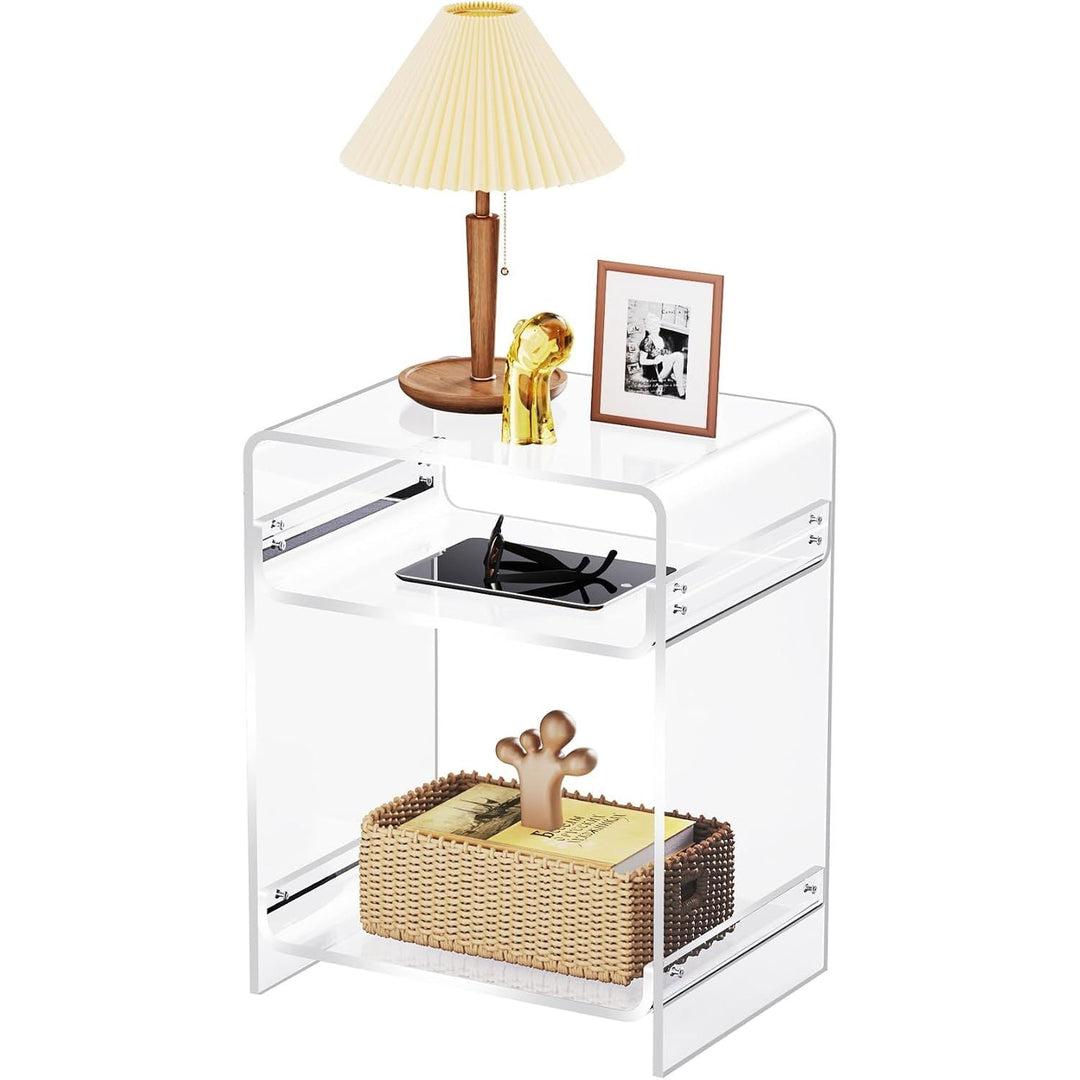 Acrylic Side Table Record Player Table with Storage Shelf Clear End Table Nightstand (40 x 30 x 50) (Clear) - Just Closeouts Canada Inc.X0040YUDGJ