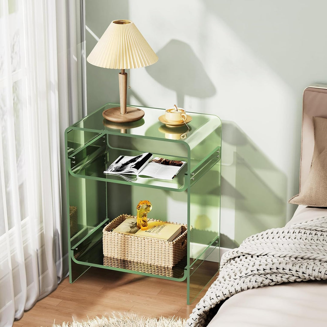 Acrylic Side Table Record Player Table with Storage Shelf Clear End Table Nightstand (40 x 30 x 50) (Green) - Just Closeouts Canada Inc.X0047Z9B7D