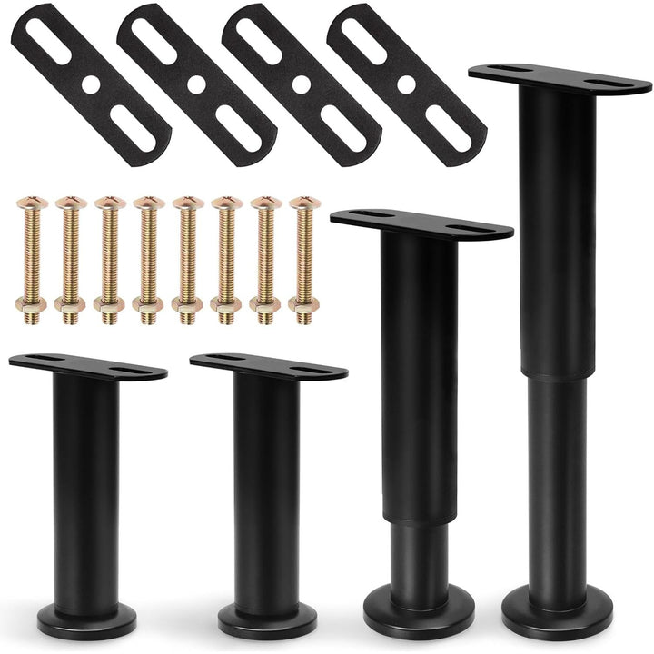 16-piece black adjustable bed frame support leg kit with plates and screws