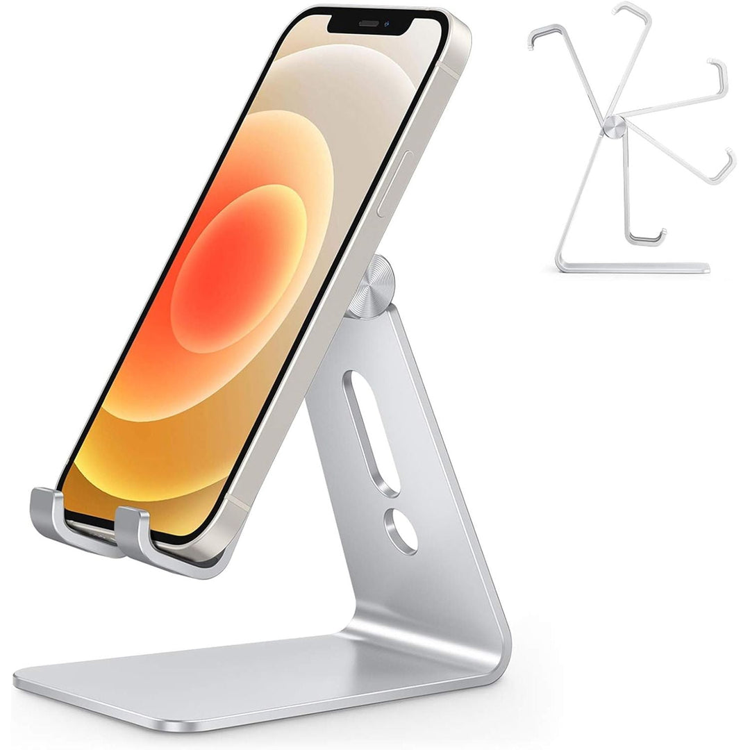 Adjustable Cell Phone Stand, C2 Aluminum Desktop Phone Holder Dock Compatible with iPhone 13 Pro Max/ 13 Pro/ 13/13 Mini and Other Smart Phones, Silver - Just Closeouts Canada Inc.X003PS1Q2L