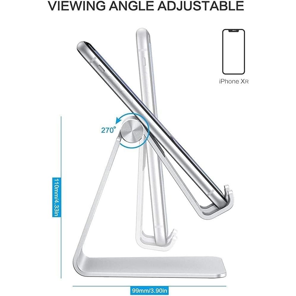 Adjustable Cell Phone Stand, C2 Aluminum Desktop Phone Holder Dock Compatible with iPhone 13 Pro Max/ 13 Pro/ 13/13 Mini and Other Smart Phones, Silver - Just Closeouts Canada Inc.X003PS1Q2L
