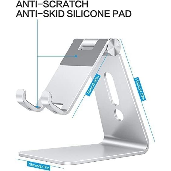 Adjustable Cell Phone Stand, C2 Aluminum Desktop Phone Holder Dock Compatible with iPhone 13 Pro Max/ 13 Pro/ 13/13 Mini and Other Smart Phones, Silver - Just Closeouts Canada Inc.X003PS1Q2L