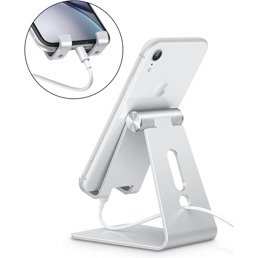 Adjustable Cell Phone Stand, C2 Aluminum Desktop Phone Holder Dock Compatible with iPhone 13 Pro Max/ 13 Pro/ 13/13 Mini and Other Smart Phones, Silver - Just Closeouts Canada Inc.X003PS1Q2L