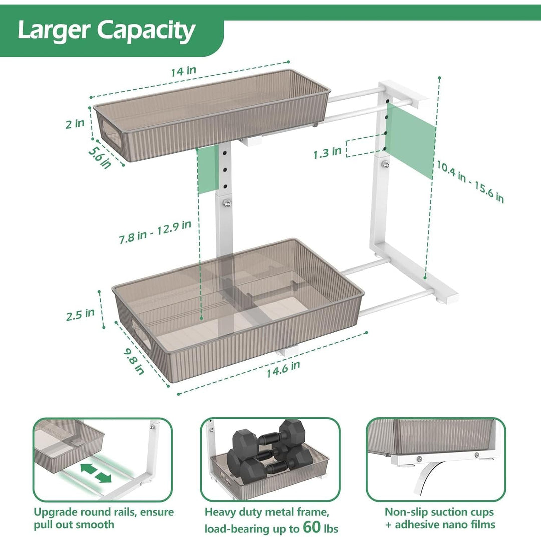 ADRIMER Under Sink Organizer 2 Packs, Pull Out Kitchen Sink Organizer Height Adjustable, 2 Tier Slide Out Kitchen Organizers and Storage Metal Cabinet Storage Shelf, Grey & White - Just Closeouts Canada Inc.