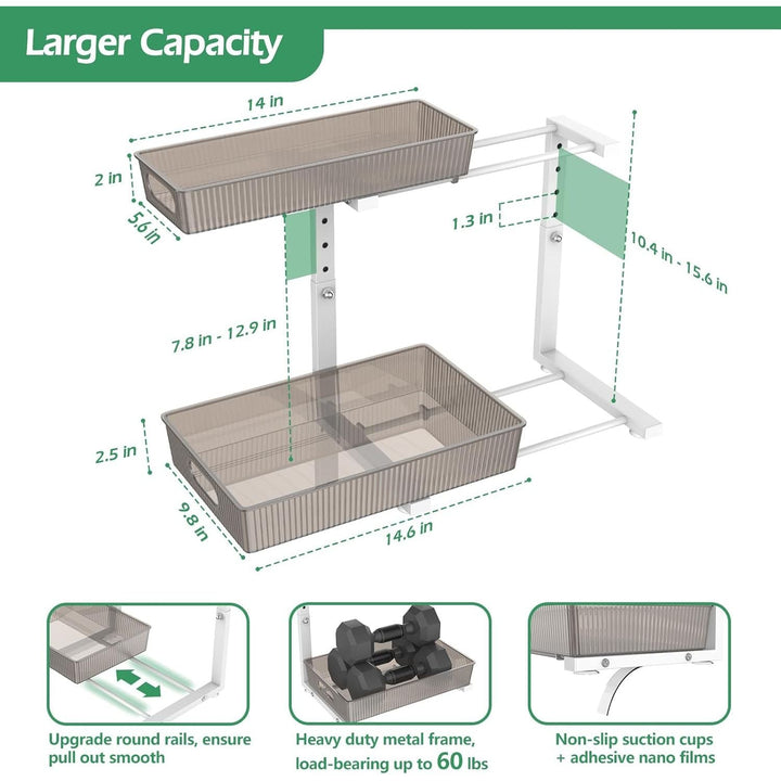 ADRIMER Under Sink Organizer 2 Packs, Pull Out Kitchen Sink Organizer Height Adjustable, 2 Tier Slide Out Kitchen Organizers and Storage Metal Cabinet Storage Shelf, Grey & White - Just Closeouts Canada Inc.