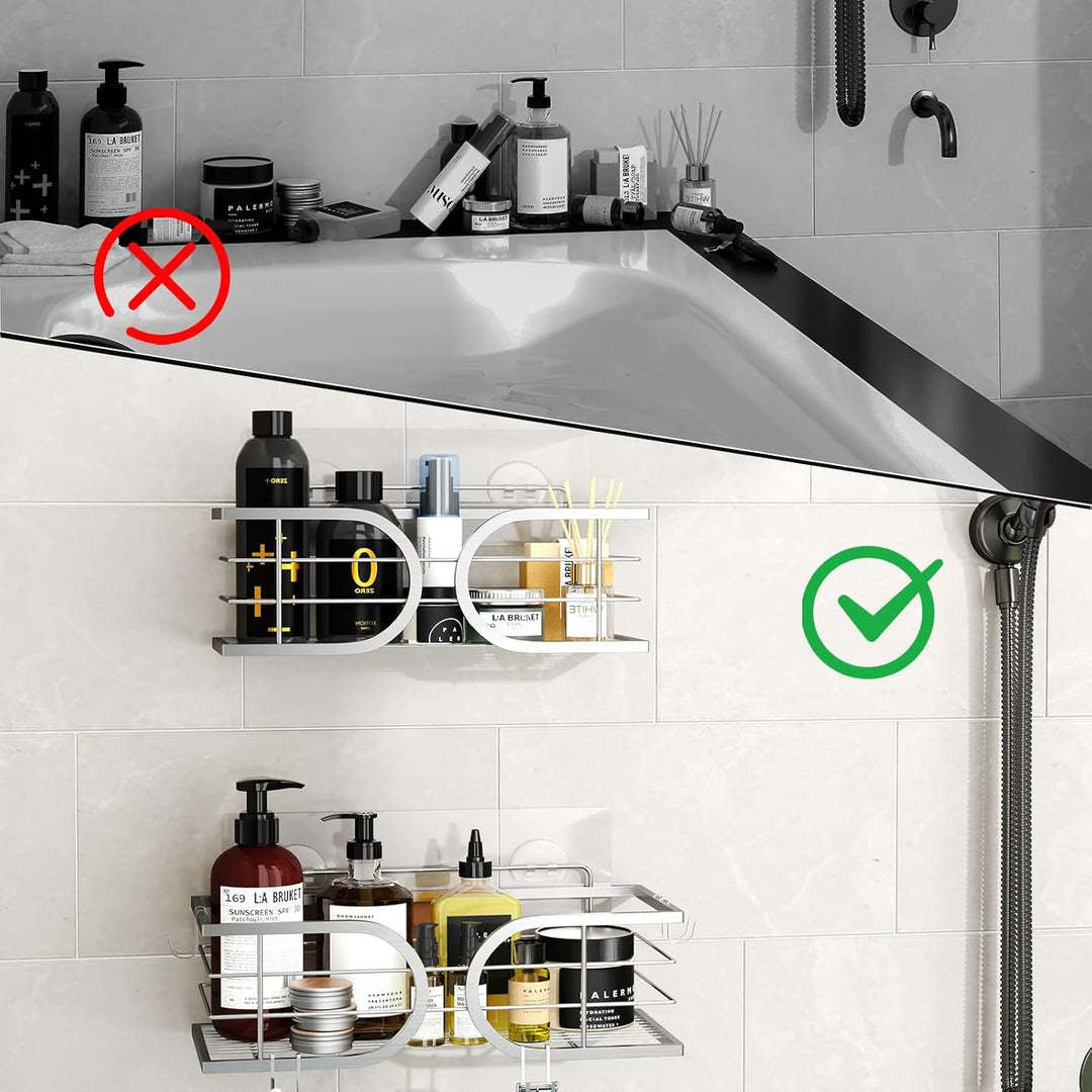 Adurei Shower Caddy No Drilling Wall Mounted SUS304 Stainless Steel Adhesive Large Capacity Shower Organizer for Bathroom Storage Shelf - 2 Pack (Black) - Just Closeouts Canada Inc.