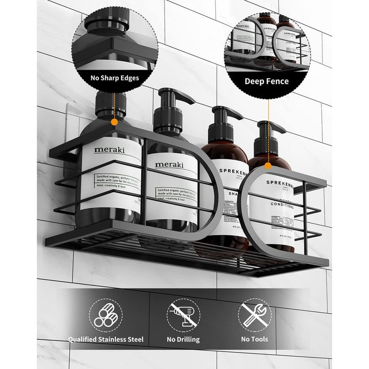 Adurei Shower Caddy No Drilling Wall Mounted SUS304 Stainless Steel Adhesive Large Capacity Shower Organizer for Bathroom Storage Shelf - 2 Pack (Black) - Just Closeouts Canada Inc.