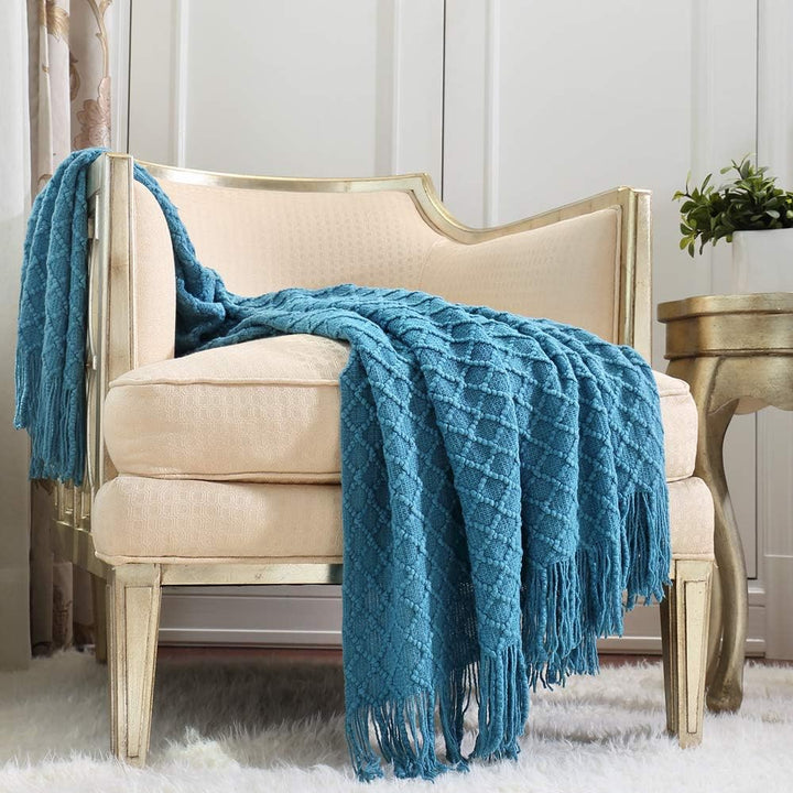 Afghan Cuddle Throw Blanket with Fringes for Couch Sofa Chair Bed, Soft Warm Cozy Light Weight Fluffy and Plush (127cmX152cm Turquoise) - Just Closeouts Canada Inc.