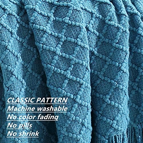 Afghan Cuddle Throw Blanket with Fringes for Couch Sofa Chair Bed, Soft Warm Cozy Light Weight Fluffy and Plush (127cmX152cm Turquoise) - Just Closeouts Canada Inc.