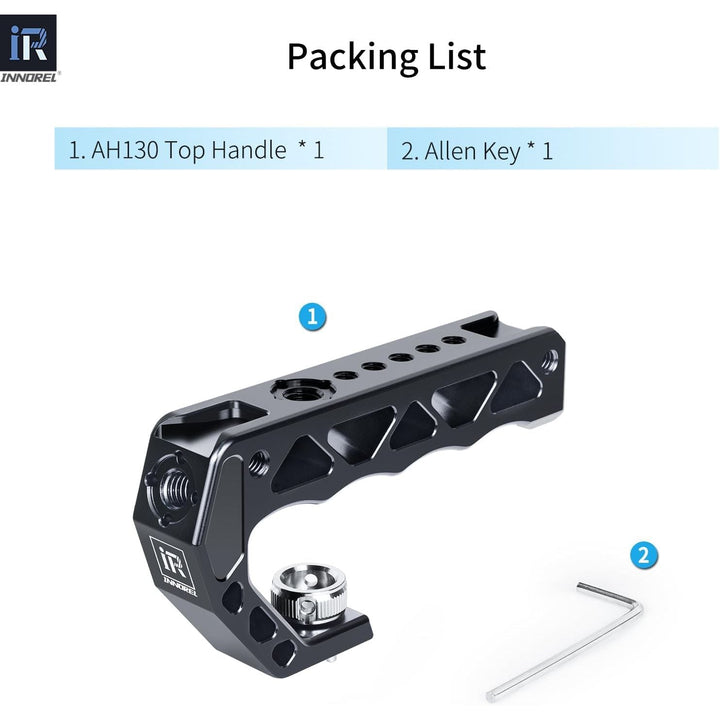 AH130 Top Handle with 3/8" ARRI Locating Pins, Comfort Ergonomic CNC Aluminum Alloy Grip for ARRI for Camera Cage, with 1/4" 3/8" Threads and 3 Cold Shoes, Weight 195g, Max Load 10kg/22lb - Just Closeouts Canada Inc.X004XVELOT