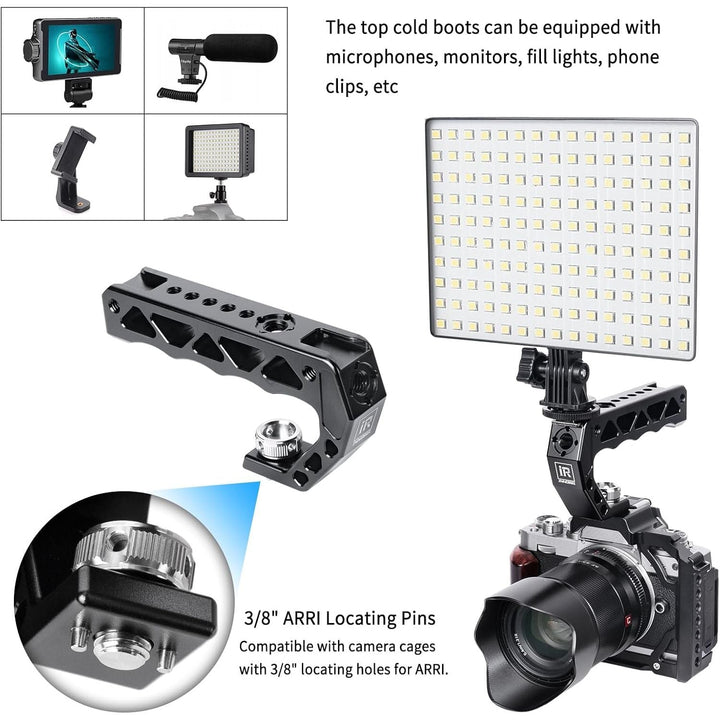 AH130 Top Handle with 3/8" ARRI Locating Pins, Comfort Ergonomic CNC Aluminum Alloy Grip for ARRI for Camera Cage, with 1/4" 3/8" Threads and 3 Cold Shoes, Weight 195g, Max Load 10kg/22lb - Just Closeouts Canada Inc.X004XVELOT
