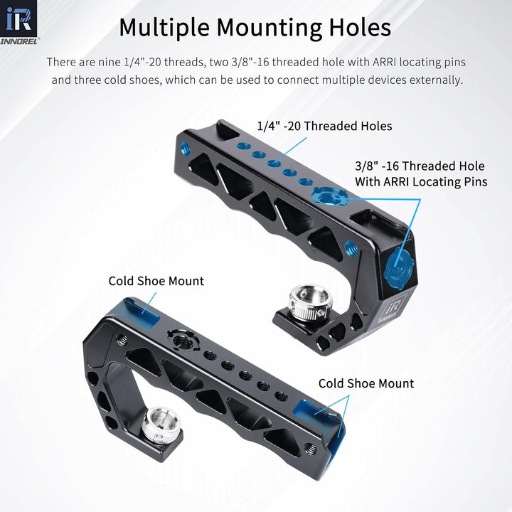 AH130 Top Handle with 3/8" ARRI Locating Pins, Comfort Ergonomic CNC Aluminum Alloy Grip for ARRI for Camera Cage, with 1/4" 3/8" Threads and 3 Cold Shoes, Weight 195g, Max Load 10kg/22lb - Just Closeouts Canada Inc.X004XVELOT