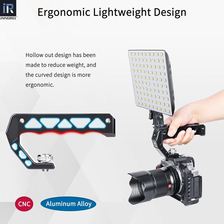 AH130 Top Handle with 3/8" ARRI Locating Pins, Comfort Ergonomic CNC Aluminum Alloy Grip for ARRI for Camera Cage, with 1/4" 3/8" Threads and 3 Cold Shoes, Weight 195g, Max Load 10kg/22lb - Just Closeouts Canada Inc.X004XVELOT
