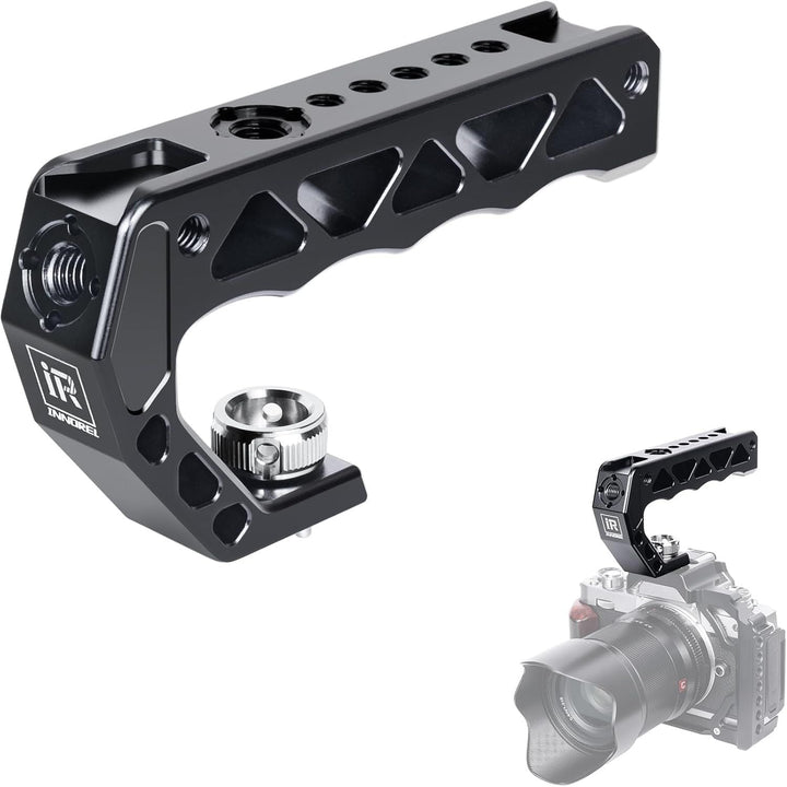 AH130 Top Handle with 3/8" ARRI Locating Pins, Comfort Ergonomic CNC Aluminum Alloy Grip for ARRI for Camera Cage, with 1/4" 3/8" Threads and 3 Cold Shoes, Weight 195g, Max Load 10kg/22lb - Just Closeouts Canada Inc.X004XVELOT