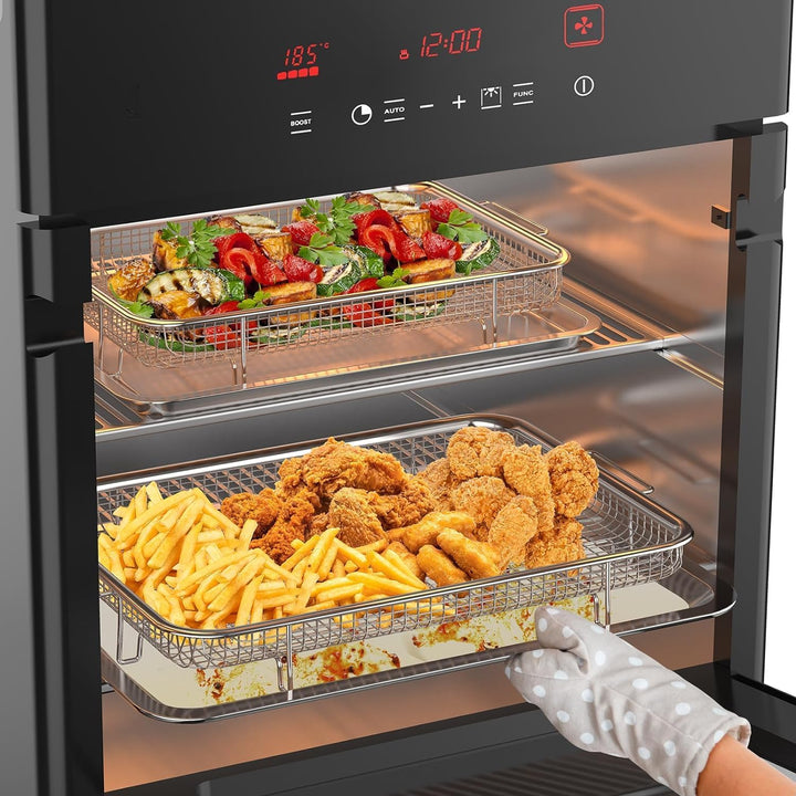 Air Fryer Basket, OPENICE 2 Set Air Fryer Basket and Tray for Oven, Stainless Steel Oven Crisper Tray and Pan for Crisping Fried, Chicken, Bacon - Large & Small - Just Closeouts Canada Inc.