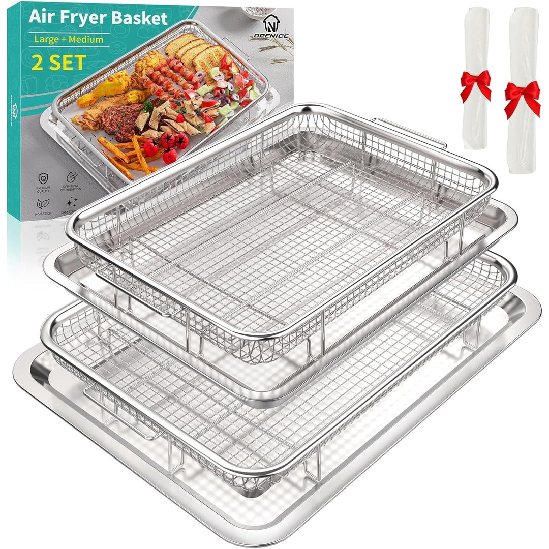Air Fryer Basket, OPENICE 2 Set Air Fryer Basket and Tray for Oven, Stainless Steel Oven Crisper Tray and Pan for Crisping Fried, Chicken, Bacon - Large & Small - Just Closeouts Canada Inc.