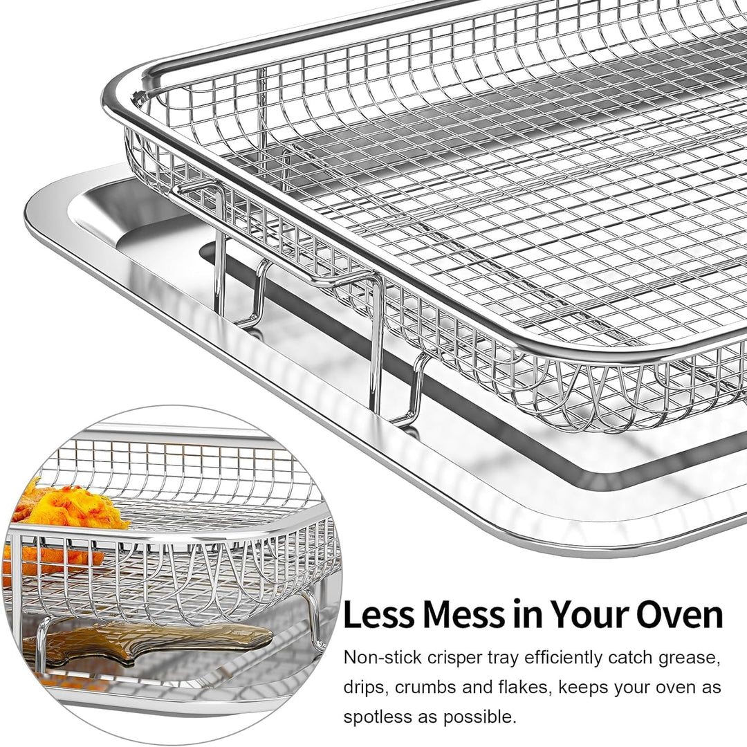 Air Fryer Basket, OPENICE 2 Set Air Fryer Basket and Tray for Oven, Stainless Steel Oven Crisper Tray and Pan for Crisping Fried, Chicken, Bacon - Large & Small - Just Closeouts Canada Inc.