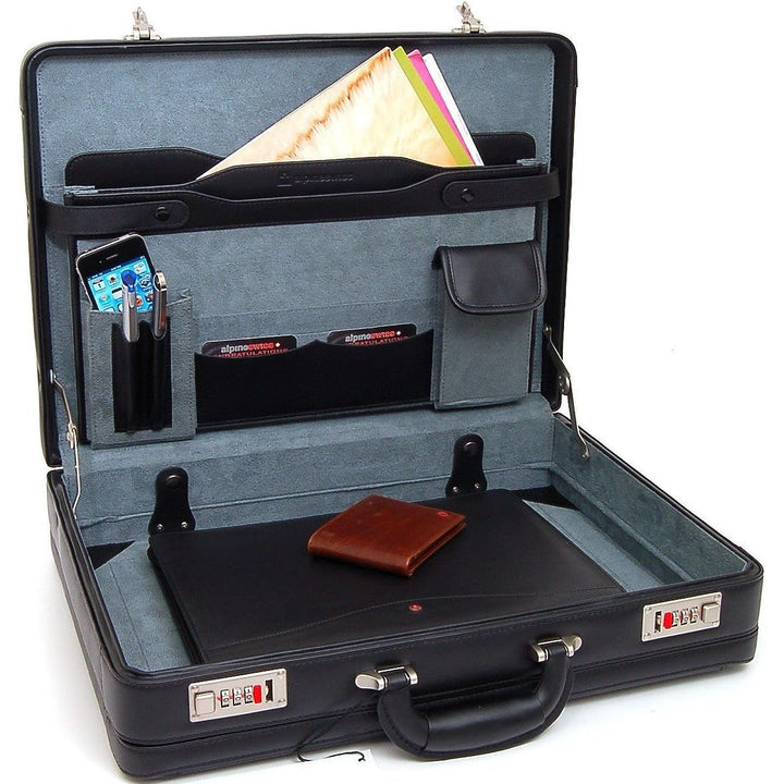 Alpine Swiss Mens Briefcase | Expandable Genuine Leather Attache Briefcase For Men | Dual Combination Lock Business Case - Just Closeouts Canada Inc.