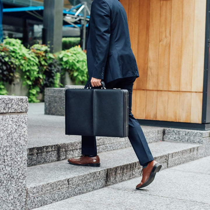 Alpine Swiss Mens Briefcase | Expandable Genuine Leather Attache Briefcase For Men | Dual Combination Lock Business Case - Just Closeouts Canada Inc.
