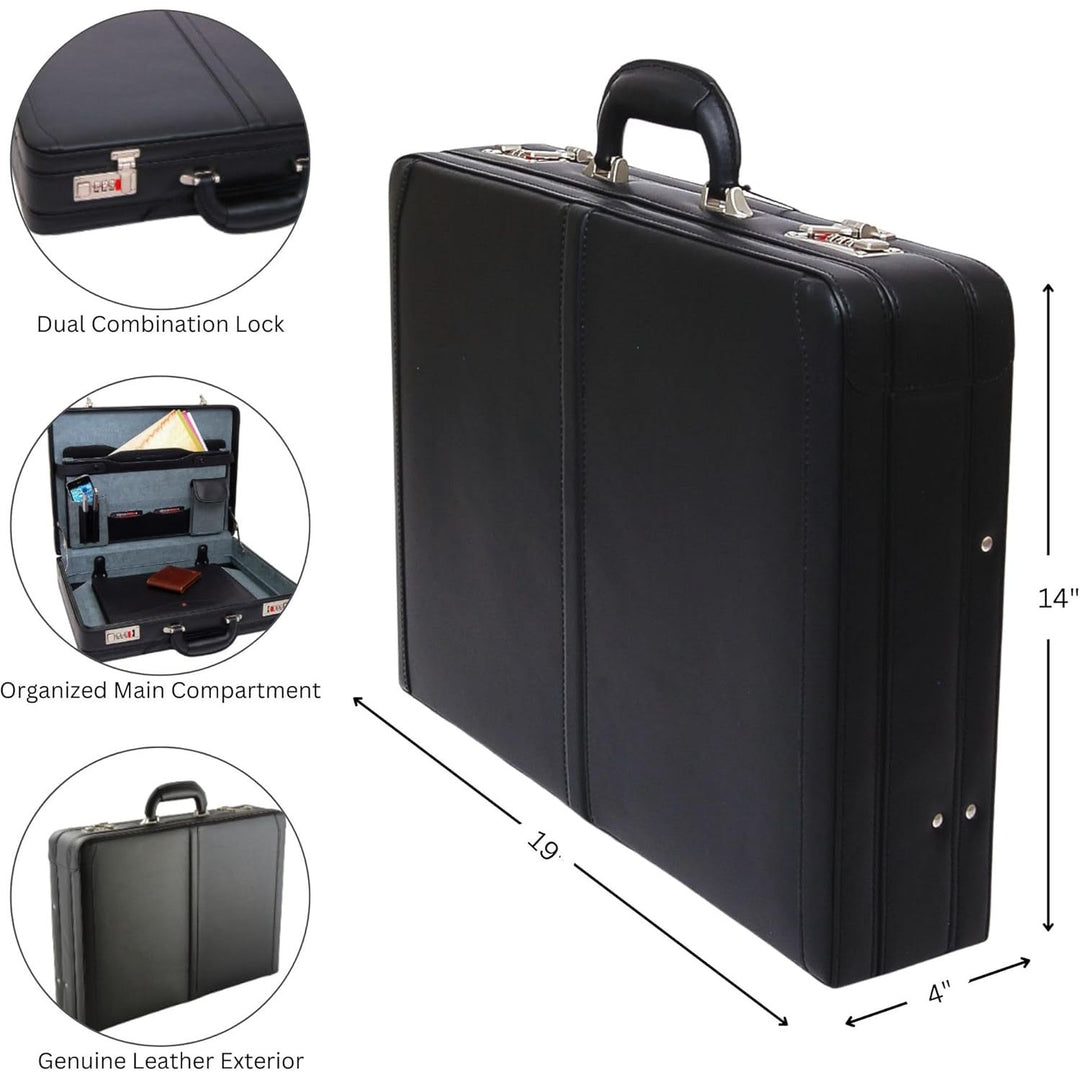 Alpine Swiss Mens Briefcase | Expandable Genuine Leather Attache Briefcase For Men | Dual Combination Lock Business Case - Just Closeouts Canada Inc.