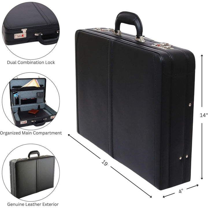 Alpine Swiss Mens Briefcase | Expandable Genuine Leather Attache Briefcase For Men | Dual Combination Lock Business Case - Just Closeouts Canada Inc.