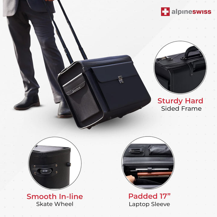 Alpine Swiss Rolling 17" Laptop Briefcase on Wheels Attache Lawyers Case Legal Size Black - Just Closeouts Canada Inc.