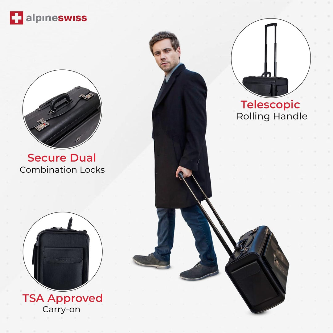 Alpine Swiss Rolling 17" Laptop Briefcase on Wheels Attache Lawyers Case Legal Size Black - Just Closeouts Canada Inc.