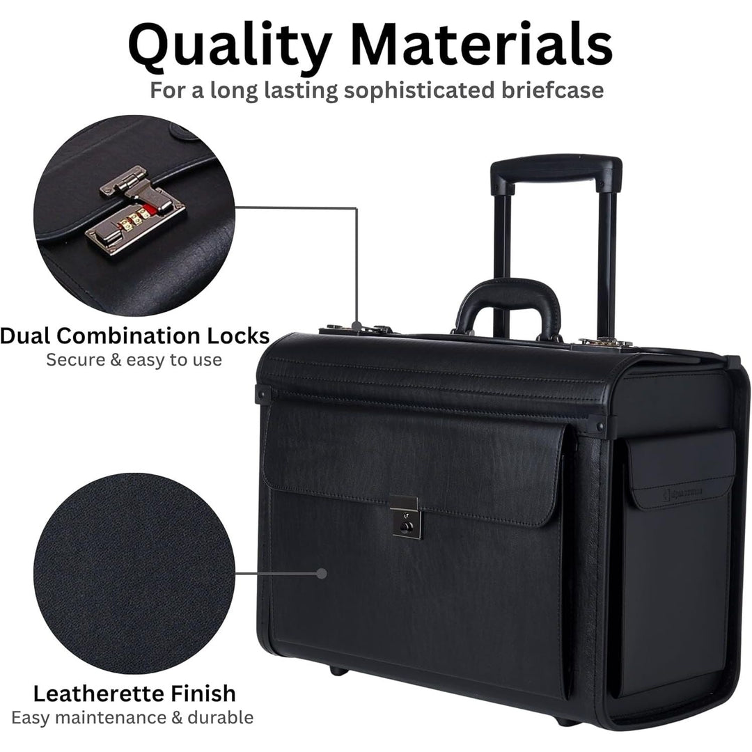 Alpine Swiss Rolling 17" Laptop Briefcase on Wheels Attache Lawyers Case Legal Size Black - Just Closeouts Canada Inc.