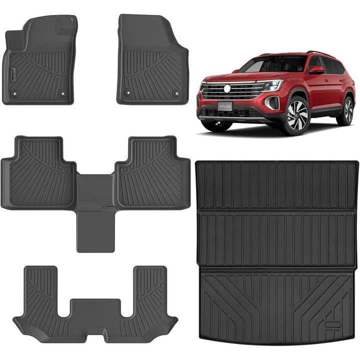 AltraVos Floor Mats & Large Trunk Mat for 2018 - 2023 2024 Volkswagen Atlas（Only Fit 6 Seats） - 2nd Row Bucket Seat，TPE All Weather Protection 3 Rows Car Floor Liners with Large Cargo Liners - Just Closeouts Canada Inc.