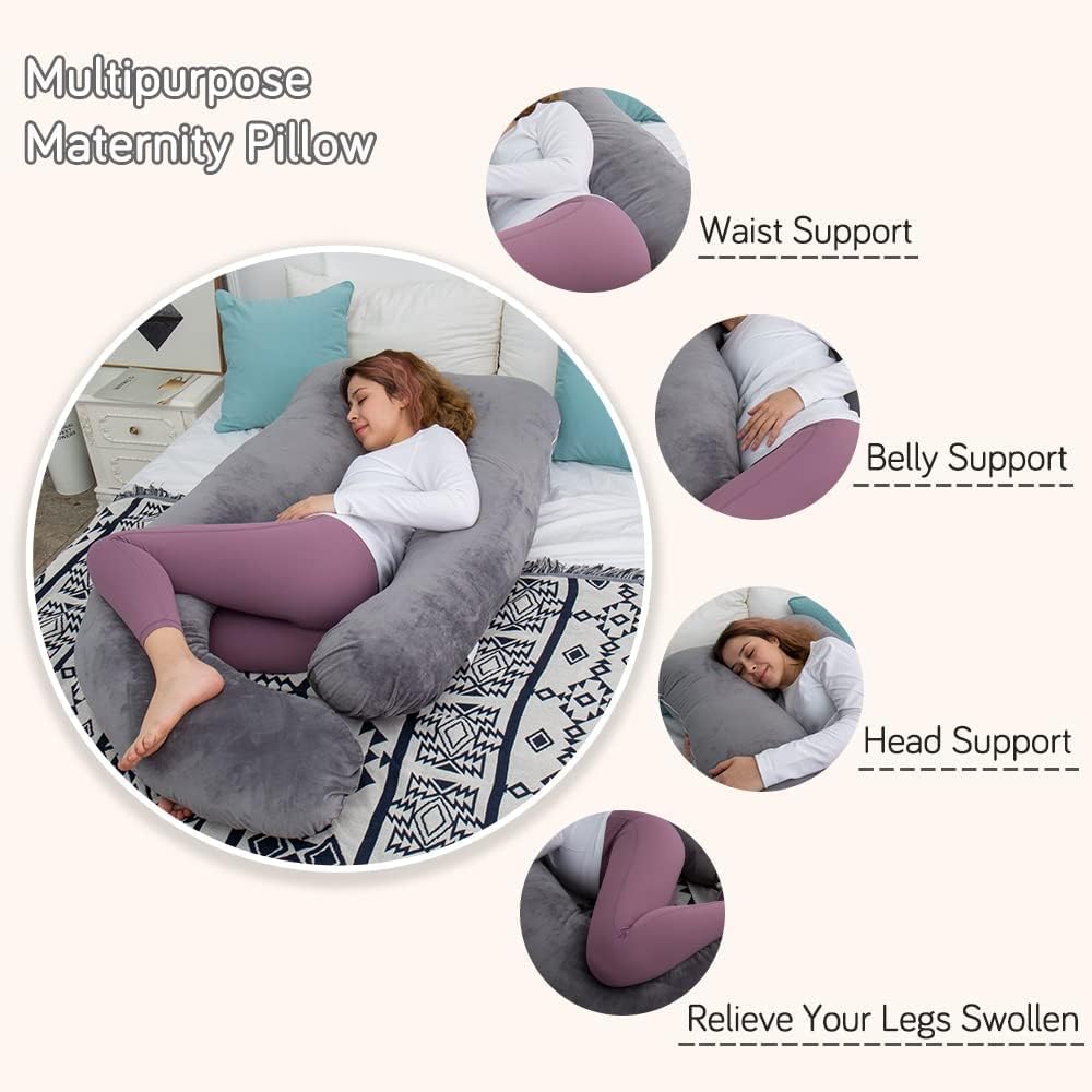 AMCATON 60 Inch Pregnancy Pillow for Sleeping, Extra Large U Shaped Body Pillow, Maternity Pillow for Pregnant Women (Dark Grey) - Just Closeouts Canada Inc.