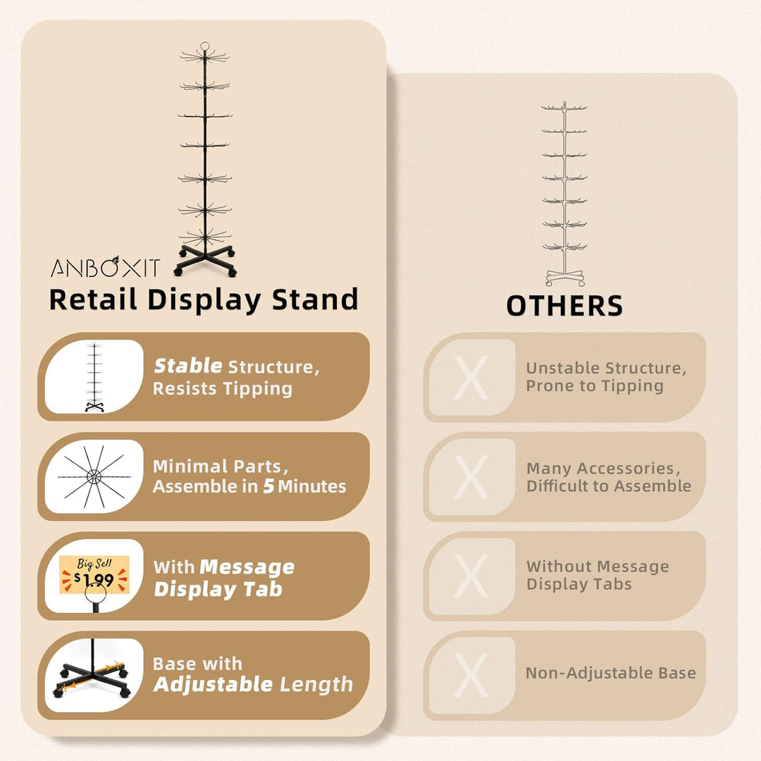 ANBOXIT Retail Display Stand, Rotating Display Rack for Keychains Jewelry Vendor Events & Stores, 7 Tier Movable and Adjustable 1 PCS - Black - Just Closeouts Canada Inc.