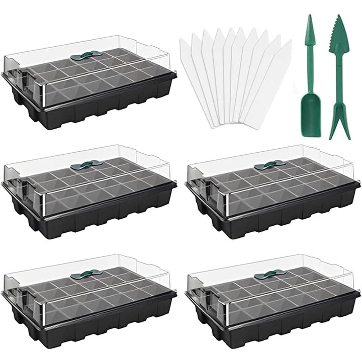 ANGTUO 5 Pack Seed Starter Tray with Dome Reusable 120cell Plant Germination Trays Indoor Propagation Planting Tray Seed Starter Kit Seedling Starter Trays (24 Cells per Tray) - Just Closeouts Canada Inc.
