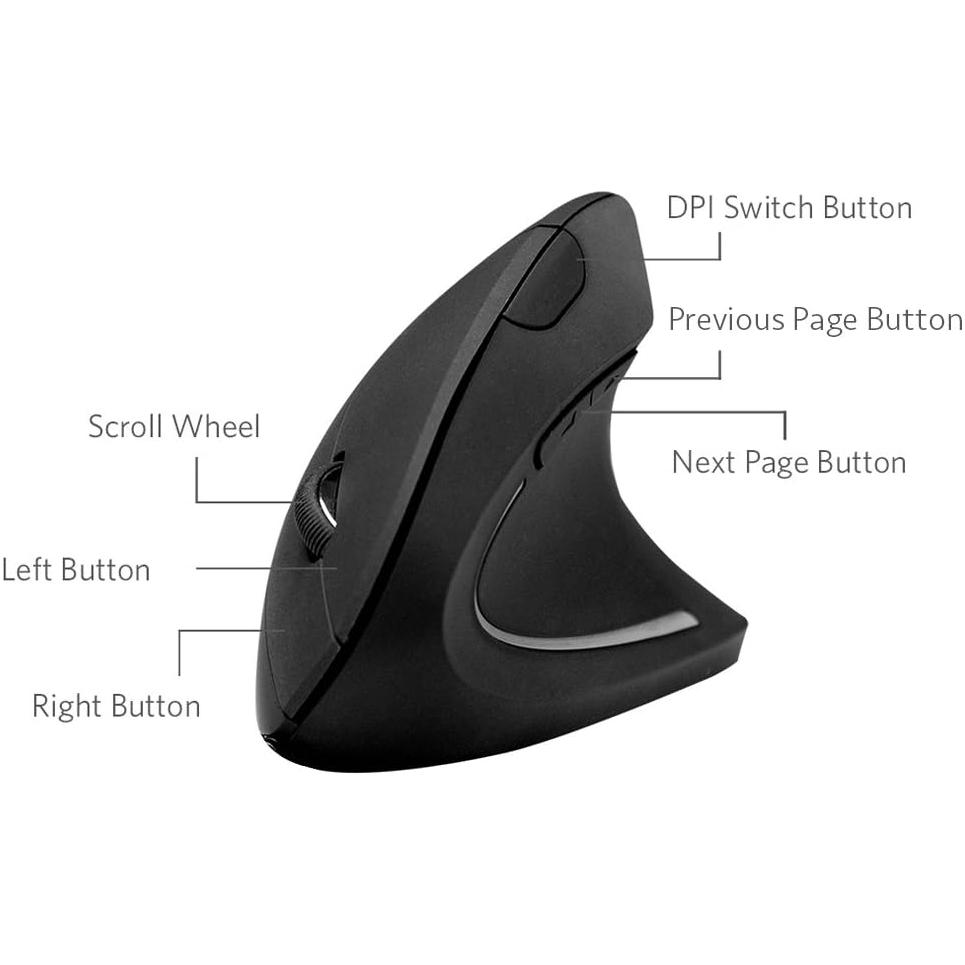 Anker 2.4G Wireless Vertical Ergonomic Optical Mouse, 800 / 1200 /1600 DPI, 5 Buttons for Laptop, Desktop, PC, MacBook, Black - Just Closeouts Canada Inc.