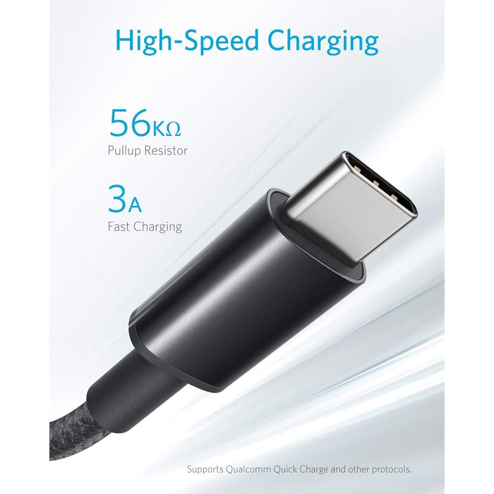 Anker USB C Cable, [2 - Pack, 6 ft] Type C Charger Premium Nylon USB Cable, USB A to Type C Charging Cable Fast Charge for Samsung Galaxy S10 S10+ / Note 8, LG V20 and Other USB C Charger (Black) - Just Closeouts Canada Inc.
