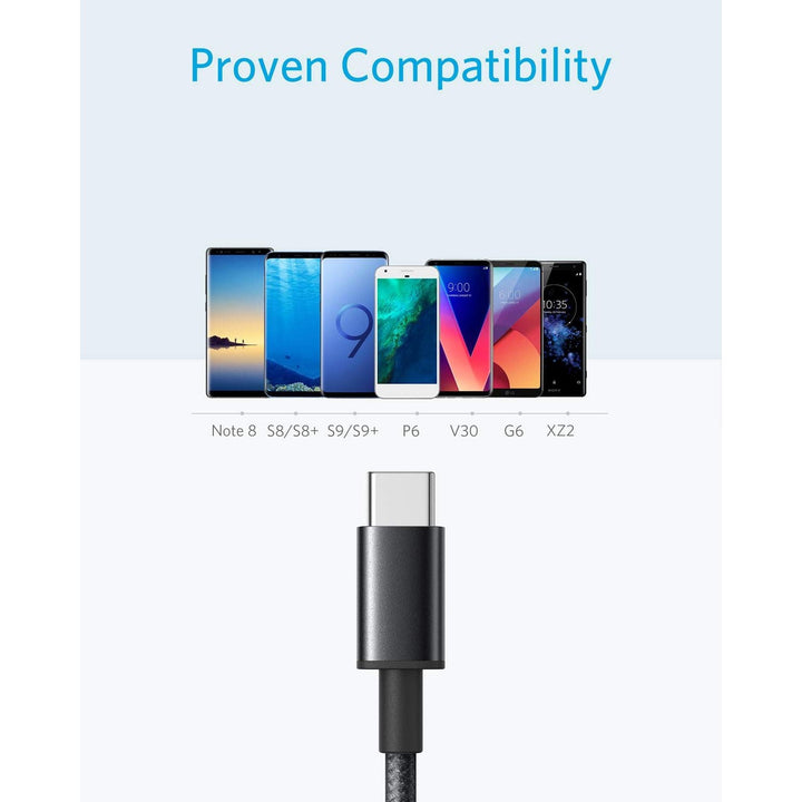 Anker USB C Cable, [2 - Pack, 6 ft] Type C Charger Premium Nylon USB Cable, USB A to Type C Charging Cable Fast Charge for Samsung Galaxy S10 S10+ / Note 8, LG V20 and Other USB C Charger (Black) - Just Closeouts Canada Inc.
