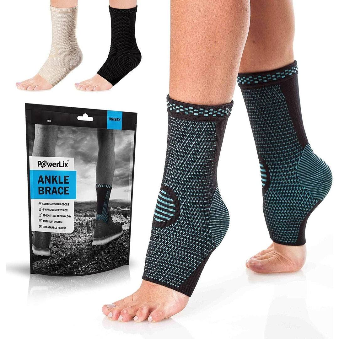 Ankle Brace Compression Support Sleeve (Pair) for Injury Recovery, Joint Pain and More. Plantar Fasciitis Foot Socks with Arch Support, Eases Swelling, Heel Spurs, Achilles Tendon, Blue Medium - Just Closeouts Canada Inc.X0018GP7D1