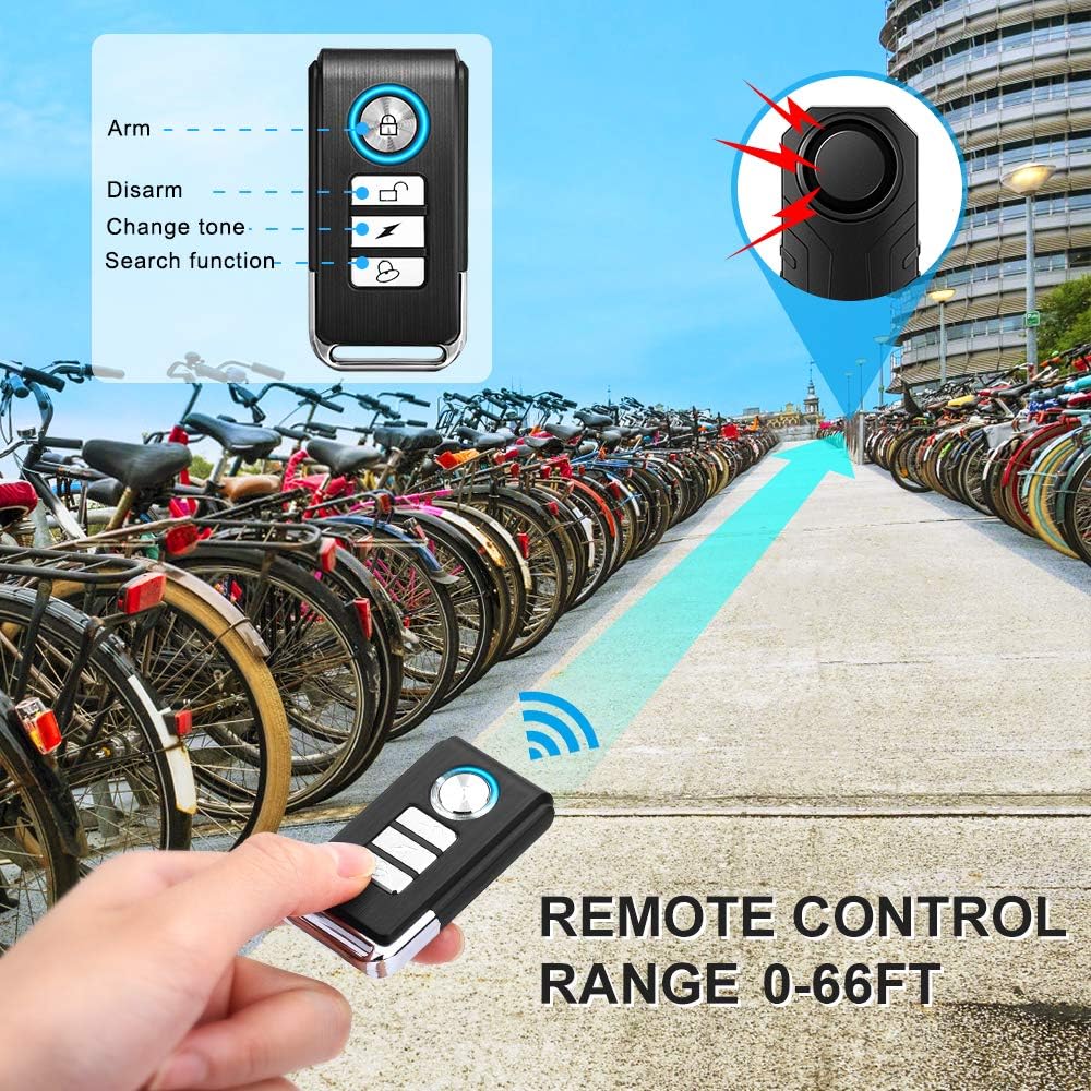 Anti - Theft Bike Alarm with Mount, 113dB Burglar Vibration Motorcycle Bicycle Alarm Security System Waterproof Cycle Bike Alarm with Remote - Just Closeouts Canada Inc.