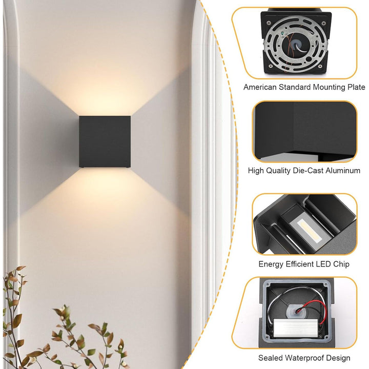 Aoceley Modern Outdoor LED Wall Lights,Aluminum IP65 Waterproof Wall Sconce,Exterior/Interior 20W 3000K LED Wall Sconces Cube Square Wall Lighting Fixture for House Yard Patio(Black,2 - Pack) - Just Closeouts Canada Inc.