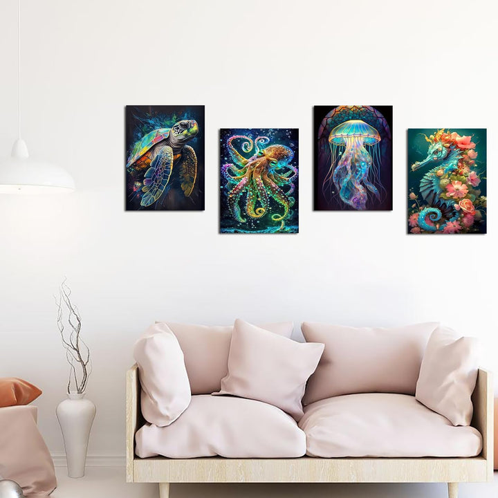 Art 5D Diamond Painting Kits for Adults, DIY Diamond Art Kits for Beginners, Marine Animals Arts and Crafts for Living Room, Kids Room 4 PCS Wall Art - Just Closeouts Canada Inc.
